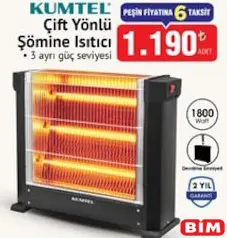 KUMTEL ÇİFT YÖNLÜ ŞÖMİNE ISITICI 1800 WATT fiyat ve kampanya bilgisi